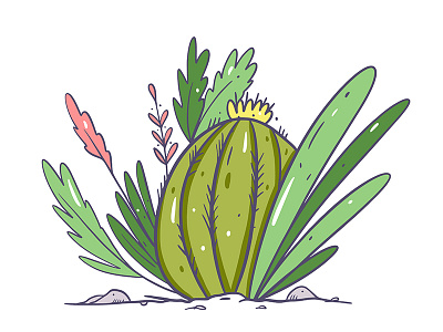 Cactus and plant botanical cactus cartoon cute design flower illustration leave nature plant sketch vector