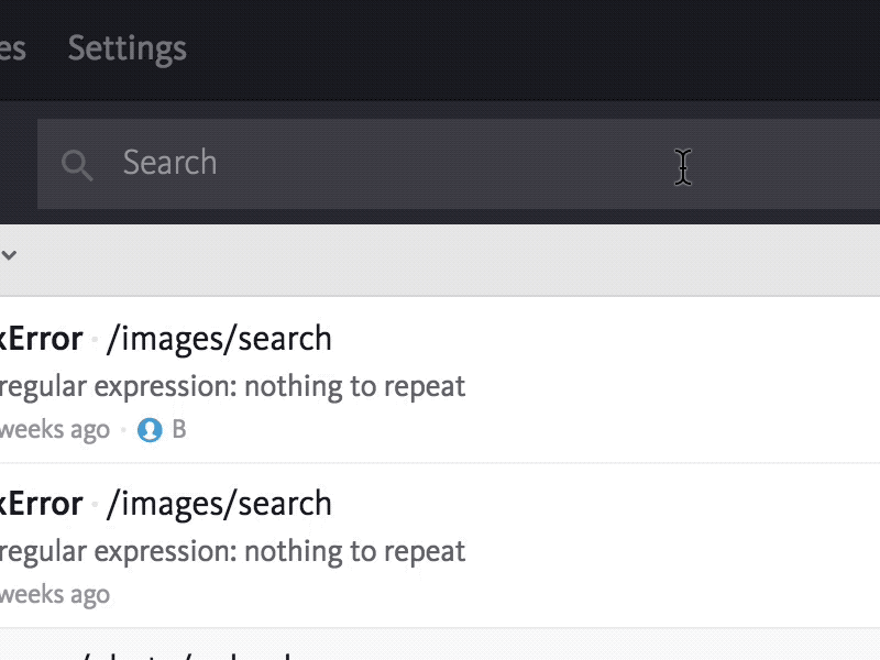 Bugsnag search UI autocomplete dropdown search