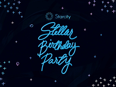 Starcity Stellar Birthday Party Logo Lock Up 3d branding galaxy branding lettering logo logo 3d logo design neon neon logo space logo starcity ui8