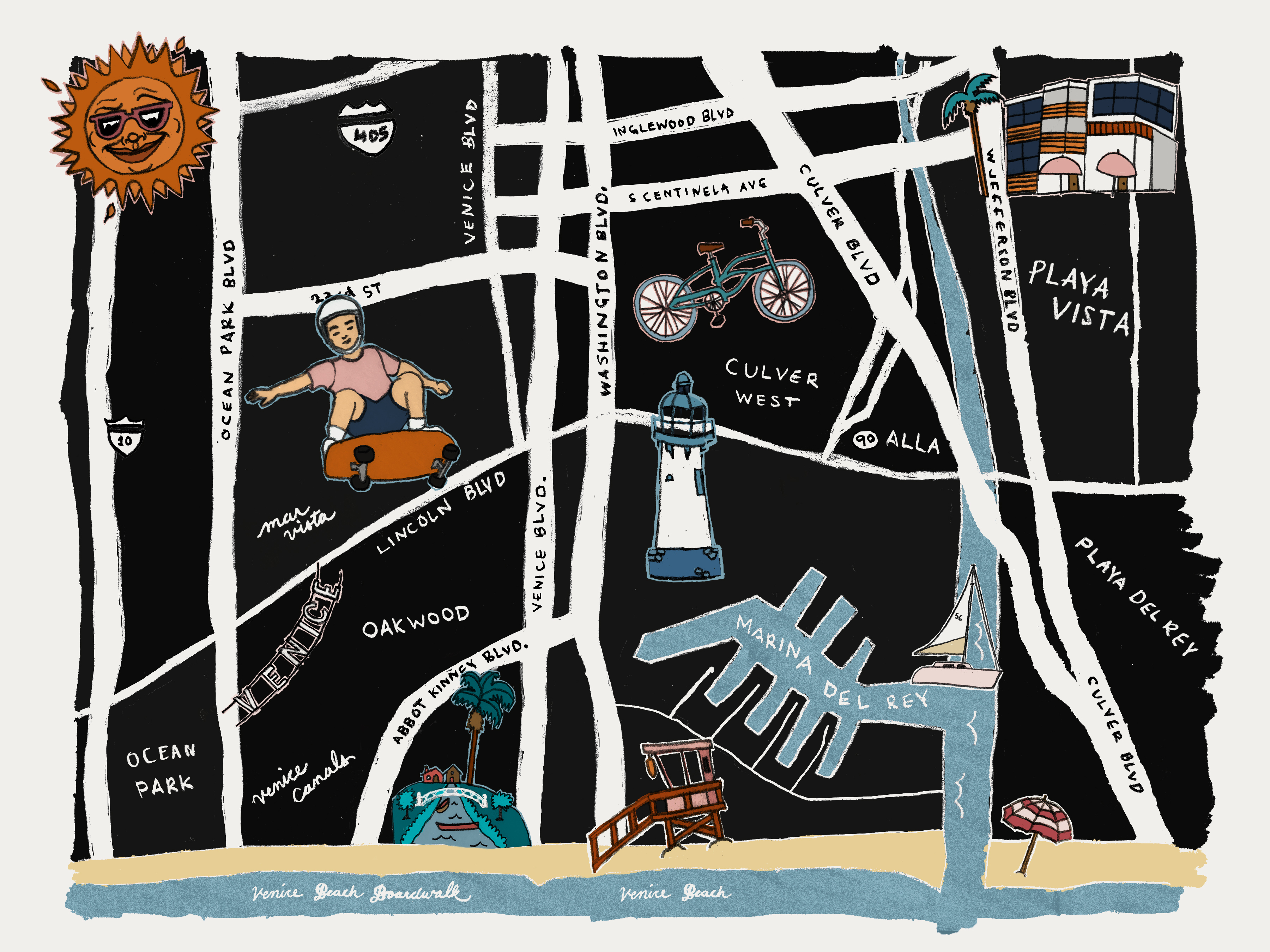 Marina Del Rey Illustrated Map By Starcity On Dribbble   Map Marinadelrey Flat 