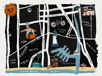 Marina Del Rey Illustrated Map branding colored pencils graphic design hand drawn hand drawn typography hand lettering illustrated map illustration lettering los angeles los angeles illustration los angeles map map map design starcity typography