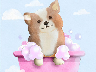 Watercolor cute Dog clipart dog kawaii