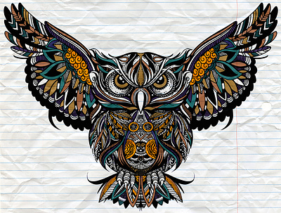 Owl with open wings and claws doodle flat illustration logo posters and more. vector tattoo vector