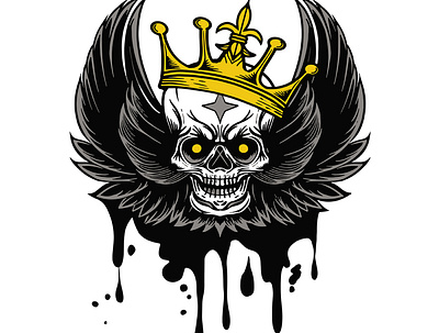 Vector image skull with wings and crown design doodle flat greeting cards illustration posters and more. vector tattoo