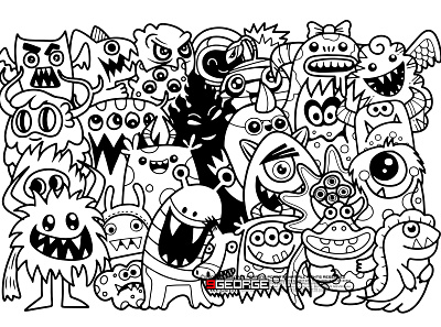 Vector illustration of Doodle cute Monster background animal design doodle flat greeting cards hand drawn illustration monster posters and more. vector tattoo vector