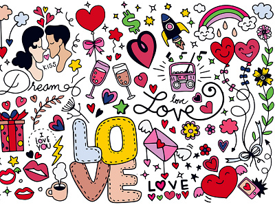 Love Doodle, Hand drawn heart and words love doodle design doodle flat greeting cards hand drawn illustration love posters and more. vector valentines vector