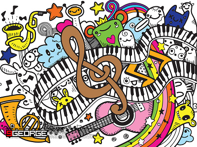 Abstract Music Background ,Collage with musical instruments animal design doodle greeting cards hand drawn illustration instrument monster music party posters and more. vector tattoo vector