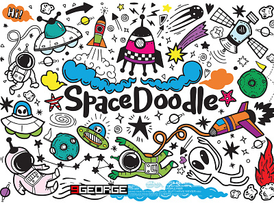 Hand drawn space background astronaut design doodle flat greeting cards hand drawn illustration posters and more. vector tattoo vector