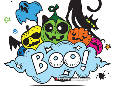 BOO!,Happy Halloween contour outline doodle. design doodle greeting cards halloween hand drawn illustration monster posters and more. vector vector