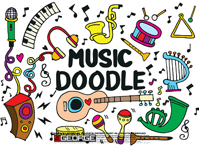 Collection of Music Instruments design doodle flat greeting cards hand drawn illustration kawaii posters and more. vector tattoo vector