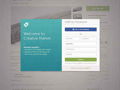 Sign up / Sign in Modal Redesign allthehashtags creative market modal sign in sign up ui ux
