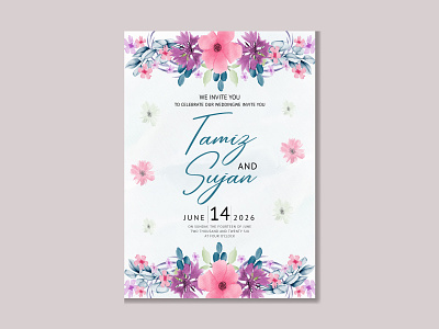 Wedding invitation template with hand-drawn watercolor floral celebration elegant event floral graphic design illustration newlyweds water colour wedding wedding invitation