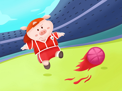 Pig playing football 插图 猪 球场 足球