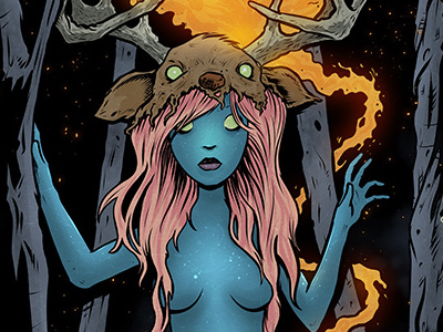 The Merry Pixie Virginia antler cards fantasy forest girl illustration mangastudio phoenix pixie tarot wacom wip