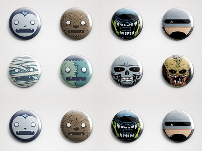 Monster Button Pack aliens dracula drawing frankenstein mummy pins predator robocop terminator wolfman