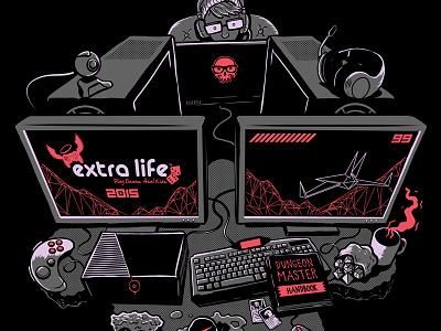 J!NX Extra Life 2015 Fundraiser Tee Design charity drawing extralife fundraiser gamers illustration teedesign videogames