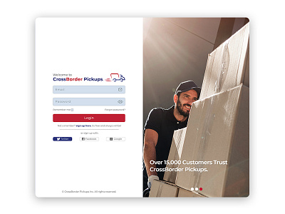 CrossBoarder Pickups login page concept 01 app box boxes branding cargo creative designs design flat design icon login login design login page page portal portal design ui ui design ux web web design