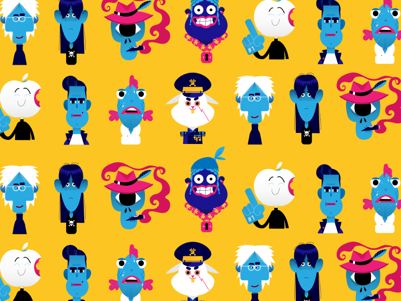 BP characters: Pattern leather fish bunny rocker apple skull characterdesign pattern bobbypola cmyk character illustration