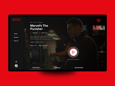 Netflix TV Show Page Concept movies netflix online video player streaming app streaming media tv shows ui ui design ux ux ui ux design ux ui design uxd video video app video on demand