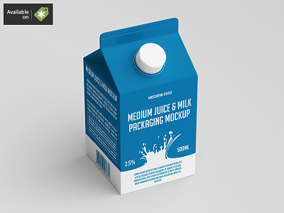 Medium Juice / Milk Packaging Mock-Up bottle cardboard drink fruit juice liquid milk mockup pack packaging