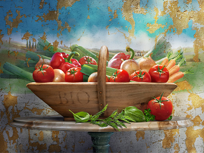 Tuscan fresco adobe photoshop basil food illustration italy maxonc4d painted realism tomatoes tuscany vegetables