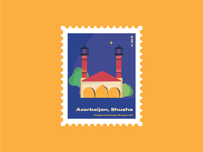 Postcard stamp azerbaijan city illustration design flat illustration illustrator karabakh postcard stamp vector