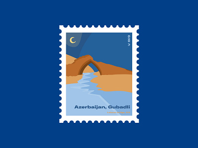 Postcard stamp azerbaijan bridge flat illustration illustrator postcard stamps vector