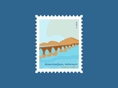 Postcard stamp azerbaijan bridge design flat illustration illustrator karabakh vector