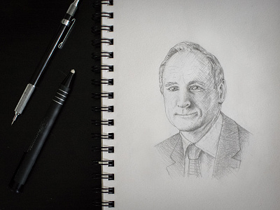 Internet Thinkers: Tim Berners-Lee cross hatch drawing pencil portrait