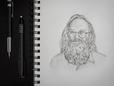 Internet Thinkers: Jon Postel cross hatch drawing pencil portrait