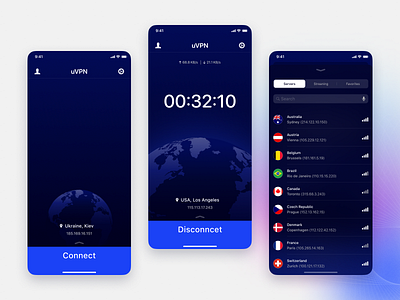 uVPN - Mobile app android app connection design internet security ios minimal mobile app mobile app design mobile ui privacy proxy security ui ux vpn vpn service