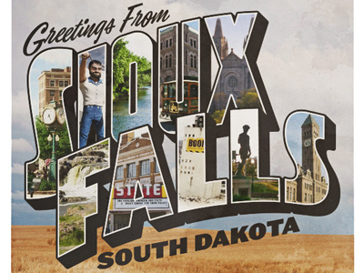 Greetings postcard sioux falls south dakota typography