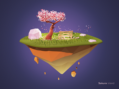 Sakura Island 3d 3d art 3d illustration blender cherry blossom design diorama illustration island lowpoly photoshop render surreal