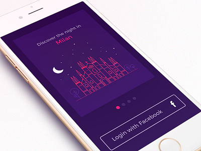 Walkthrough screen disco event illustration ios iphone login milano night tutorial ui ux