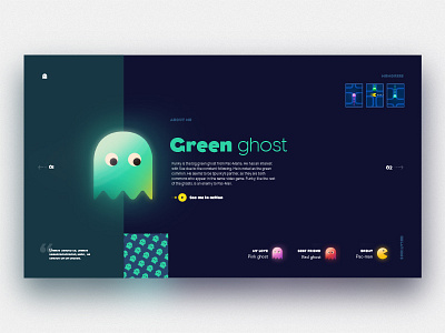 Green ghost about page about game ghost glow grain landing pac man texture ui web