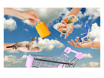 collage for press material airship ariplane artwork baggage booking collage creative design hands newsroom online payment press