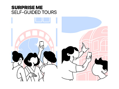 self-guided tours illustrations app architecture conceptual cover design figma guide illustration people phone poster tour travel vector