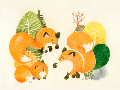 Family Fox Together illustration pencil art