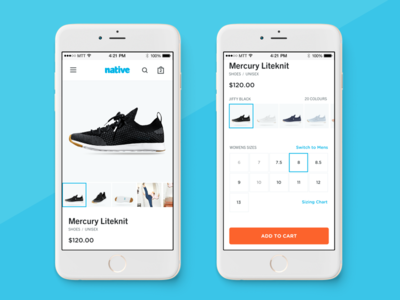 Responsive Product Detail Page carousel ecommerce product design shoes sizes styles ui web