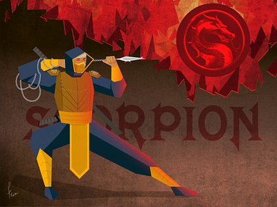 Mortal Kombat Series SCORPION art colorful illustration mortalkombat poster vector illustration
