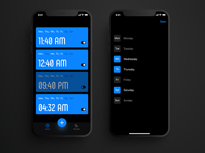 Alarm app from Bloomy Lab alarm alarm app alarm clock alarms app design clean design clean ui dark mode dark theme dark ui neat ui ux ui design uidesign uiux ux design uxdesign