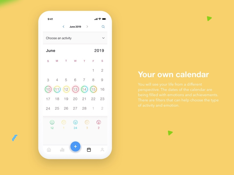 Calendar interface - mood journal for emotion tracking app by Bloomy ...