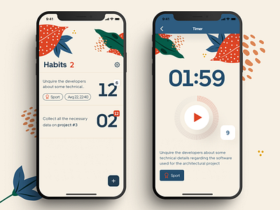 Design of 2 Minute Habits app app store design habits ios app procrastination ui design