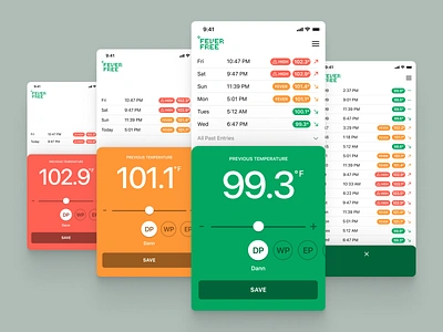 Fever Free - Track your body temperature app covid covid19 freelance history iphone iphone app medical slider temperature tracker ui ux