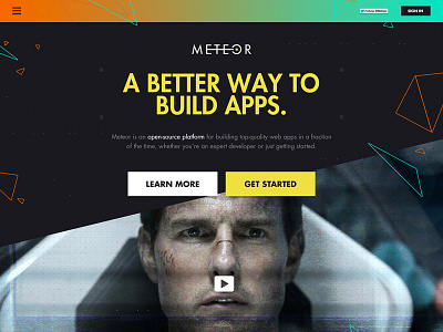 Meteor.com Exploration buttons futura homepage inteference interface landing page logo meteor polygon simple space tom cruise