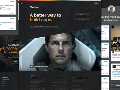 Meteor.com Exploration _V 2.0 buttons grunge helvetica home page homepage interface landing page meteor polygon simple space tom cruise