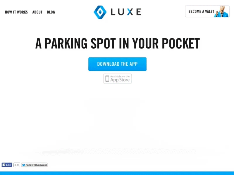 Luxe Valet audi homepage landing page launch prius simple start up tesla valet video website whitespace