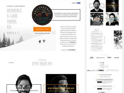 Epicurrence, the Non-Conference conference event grid interface landing page snowboarding website