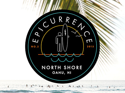 Epicurrence: North Shore, Oahu badge branding conference epic identity logo palm tree surfing water