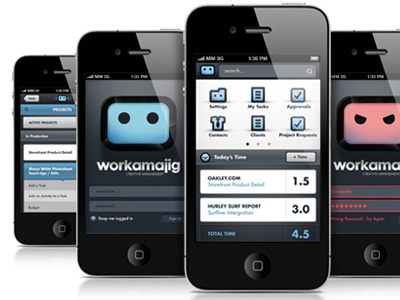 workamajig mobile web app app blue calendar dashboard ipad iphone logo management navigation product settings texture time